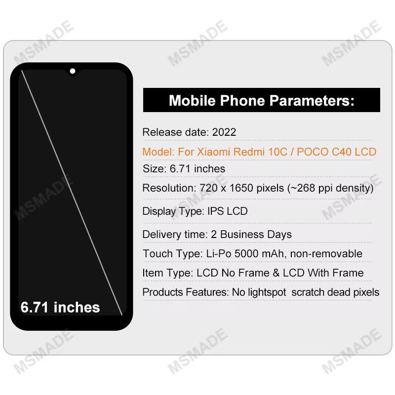 Xiaomi Redmi 10C und POCO C40 LCD Display mit Touchscreen Digitizer Montage in Schwarz für 220333QAG 220333QBI - Bild 2