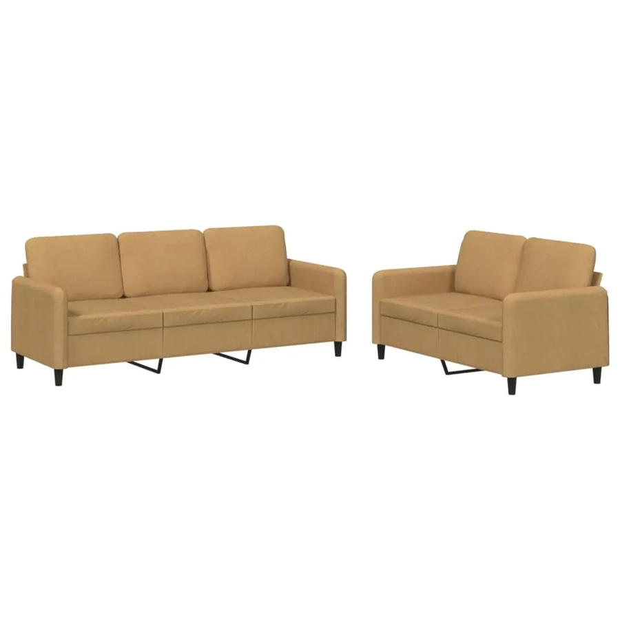 vidaXL 2-teilige Sofagarnitur aus Samt in Braun und Beige mit 2-Sitzer und 3-Sitzer inklusive Zierkissen - Bild 2