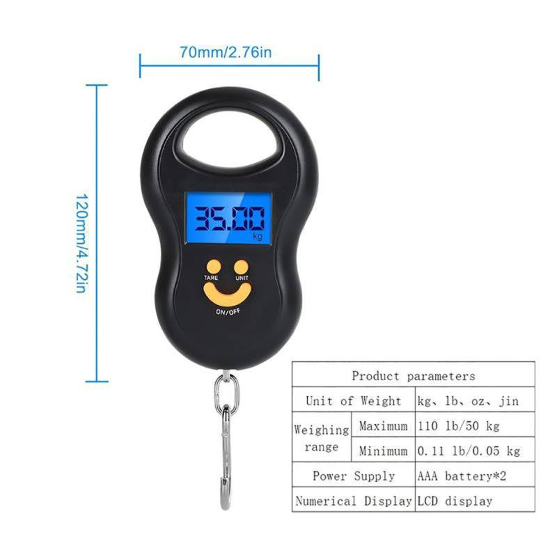 Digitale Tragbare Angelwaage von Refreshing Home mit LCD-Hintergrundbeleuchtung, 50 kg Kapazität, in Blau und Schwarz - Bild 3