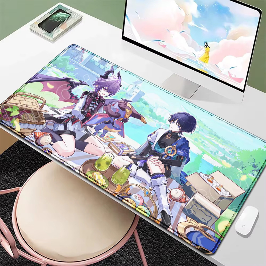Genshin Impact Schreibtischunterlage Riccu Anime Gaming Mauspad mit Lock Edge, Mehrfarbig, B: 100 cm, T: 50 cm - Bild 1