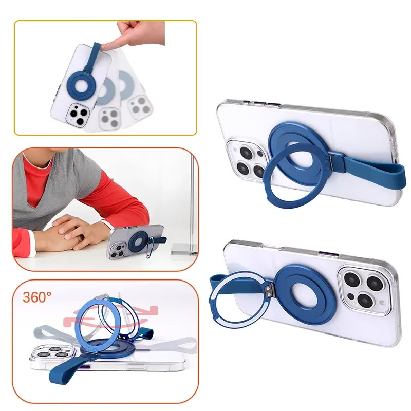 ZHUOHUAN Magnetischer Handyhalter mit Ringständer und Fingerriemen für MagSafe in Blau – Tischhalterung für iPhone 17, 16, 15, 14, 13 Pro Max - Bild 3
