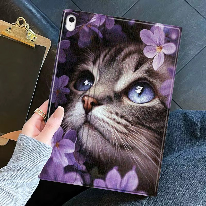 Samsung Galaxy Tab Hülle mit süßem Cartoon-Katzen-Design in Lila für verschiedene Modelle wie S11 S10 S9 S8 S7 S6 A11 A9 A8 A7 Lite FE Plus - Bild 2