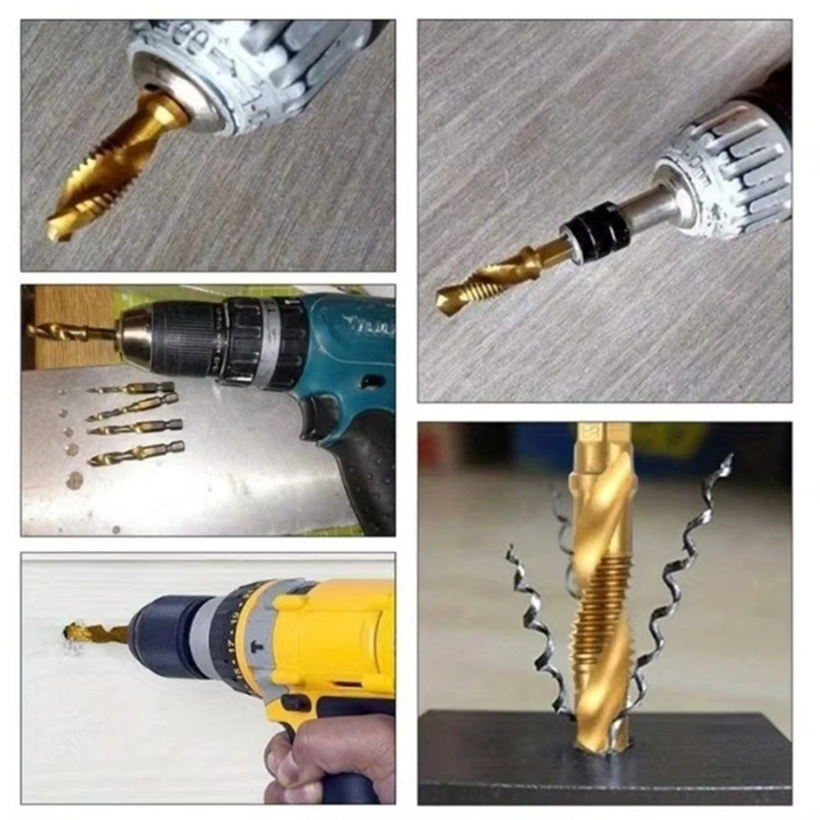 Verbund-Schraubgewindebohrer-Set mit Sechskantschaft zum Gewindeschneiden und Senkerbohren für Holz, Kunststoff und weiches Metall, 6 Stück - Bild 1
