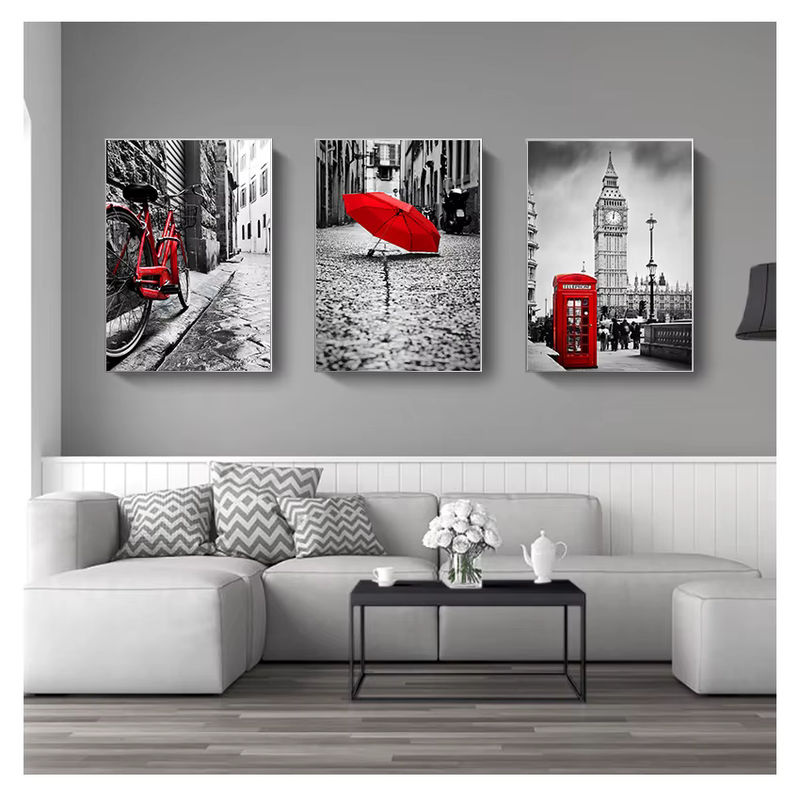 Potdemiel Wandbild City Umbrella Call Box im skandinavischen Stil, mehrfarbige Leinwand als Wandkunst für dein Wohnzimmer oder Salon, Hochformat - Bild 2