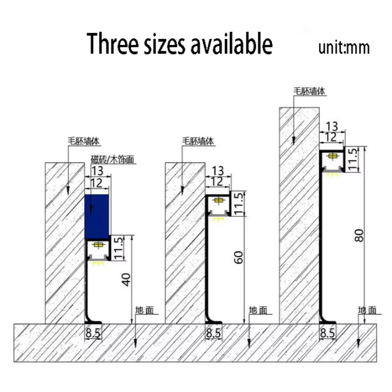 ksdligh Aluminium LED Einbauprofil für Sockelleisten und Hintergrundbeleuchtung, Farbe: Silber, H x B x T: 40 x 60 x 80 mm - Bild 3
