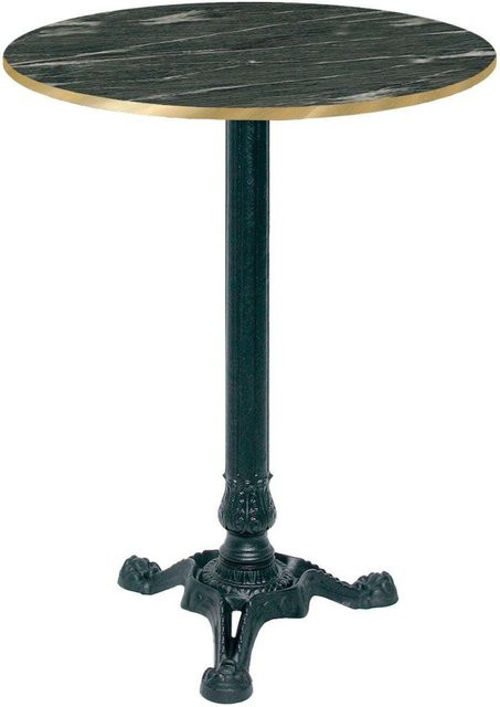 RestooTab Stehtisch Bistrot rund, dunkelgrau marmoriert mit messingfarbenen Kanten und schwarzem Gestell, Durchmesser: 60 cm, Höhe: 113 cm - Bild 1