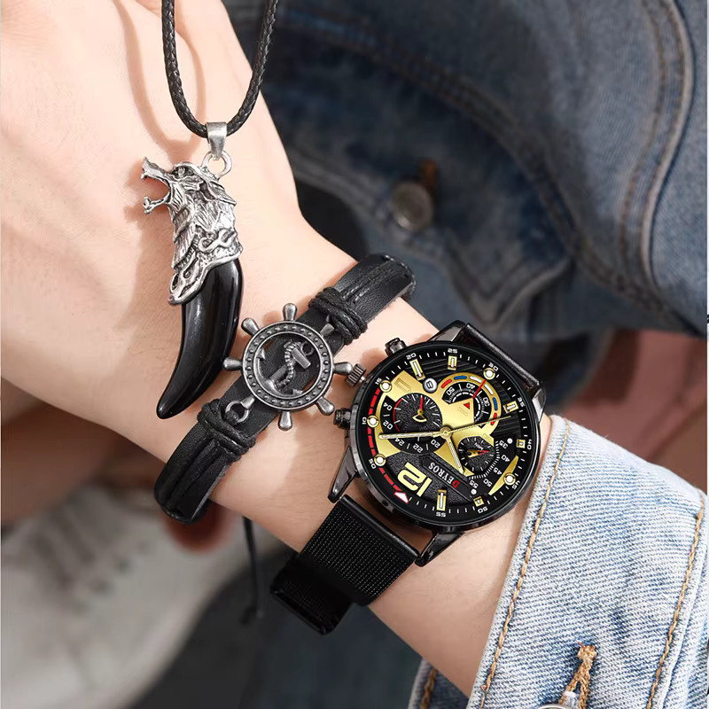 DEYROS Armbanduhr, Quarz, Edelstahl, Milanaise, Schwarz, Silber, Herren - Bild 4