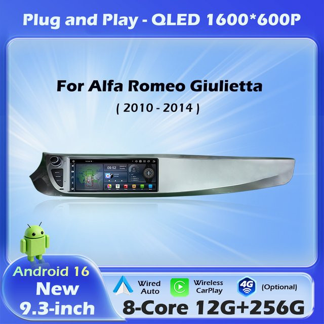 QiumianNavi Android 16 Wireless CarPlay Autoradio für Alfa Romeo Giulietta 2010-2014 mit 9,3 Zoll Display, Navigation, GPS und Bluetooth in Schwarz - Bild 1