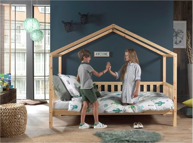 Vipack Hausbett Dallas aus massiver Kiefer mit seitlicher Umrandung, Natur, Liegefläche 90 x 200 cm - Bild 1