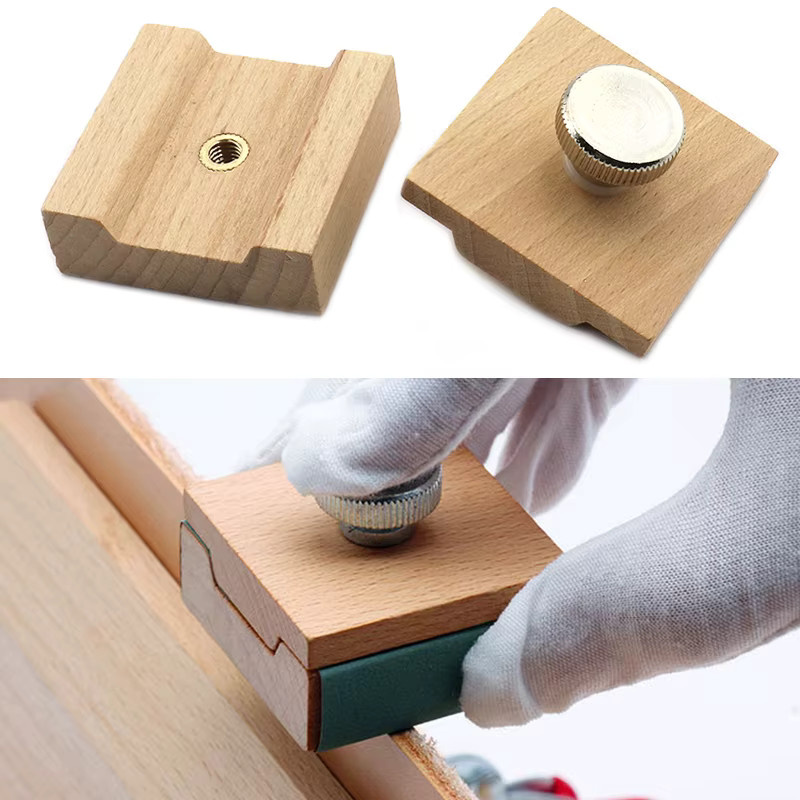 QJH Holz-Polierblock mit Schleifpapier, multifunktionales Werkzeug zur Kantenversiegelung und Polierung für das Lederhandwerk - Bild 2