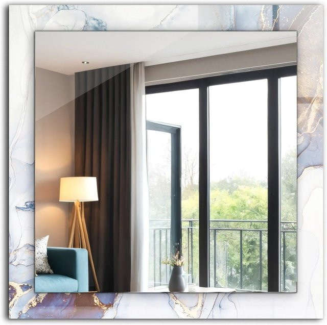 Tulup Spiegel mit abstraktem Marmor-Motivdruck in Blau und Multicolour, B/H: 60 x 60 cm - Bild 1