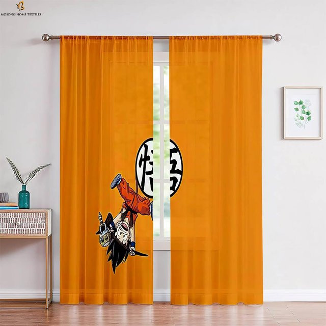 Dekorative Anime Cartoon Vorhänge im japanischen Stil mit Grafikprint, 2er-Set, Farbe: Orange, B: 50 cm, H: 130 cm - Bild 1