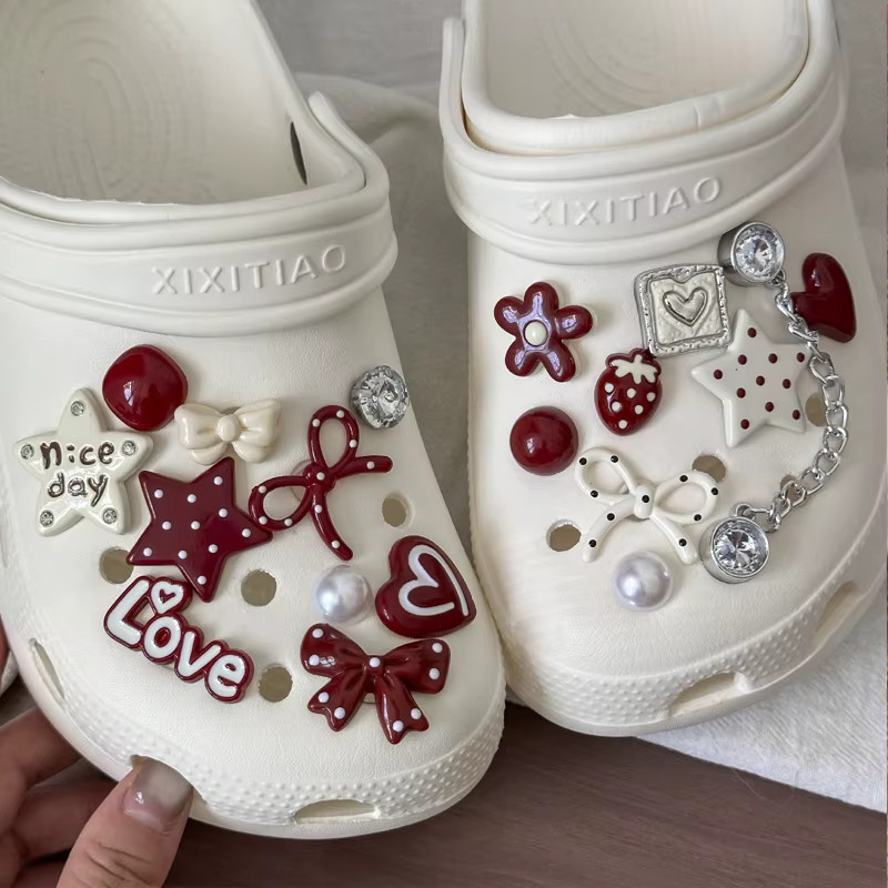 SMATLELF Schuh-Charms, Rote Schleife, Perlen-Stern, 1 Set - Bild 2