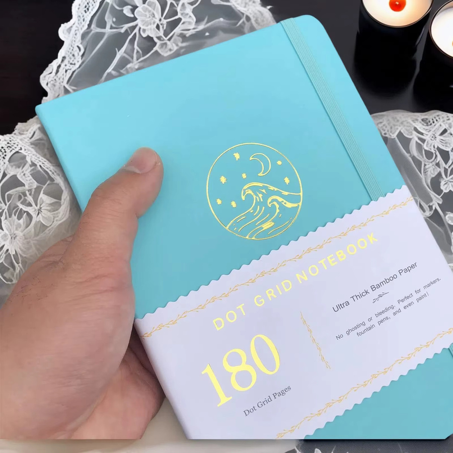Buke Notebook BUJO Dot Grid Journal A5 mit Hardcover, gepunktetes Papier 180 g/m2, Türkis mit silbernen Kanten und Lesezeichen - Bild 3