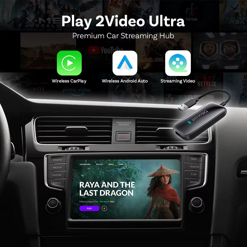 Ottocast Play2Video Ultra Mini WiFi6 AI Box Carplay Adapter mit Android Auto und App-Installation für Audi, Schwarz - Bild 3