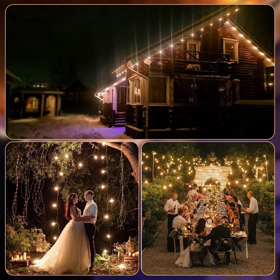 Burhui Outdoor-Lichterkette mit transparenten Kugelbirnen in Warmweiß für Garten, Hochzeit und Weihnachten - Bild 5
