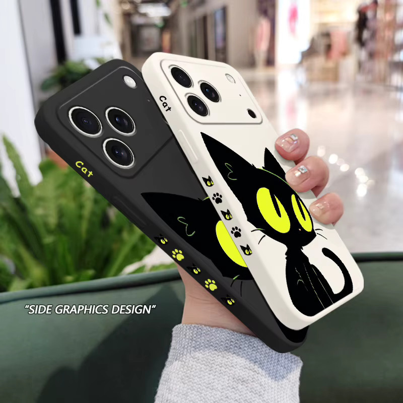 Fluoreszierende Katzen-Handyhülle aus flüssigem Silikon für Apple iPhone 17, 16, 15, 14, 13 in Schwarz - Bild 2
