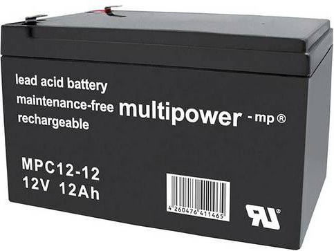 Multipower MPC12-12 117749 Bleiakku 12V 12Ah Blei-Vlies AGM Schwarz mit Flachstecker 6,35mm zyklenfest B/H/T: 9,8 x 15,1 x 9,8 cm - Bild 1