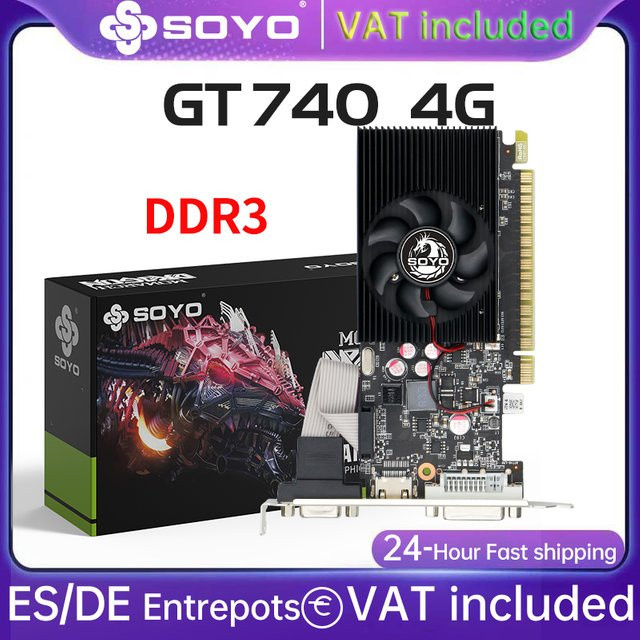 SOYO NVIDIA GT740 Grafikkarte 4GB GDDR3 128bit Schwarz mit HDMI, DisplayPort und DVI - Bild 1