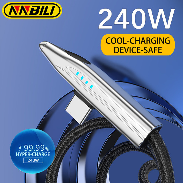 NNBILI Bullet Train USB-C Schnellladekabel mit 240W und 90-Grad-Winkel für iPhone 16 15 Pro, MacBook Max und iPad sowie Samsung Geräte - Bild 1