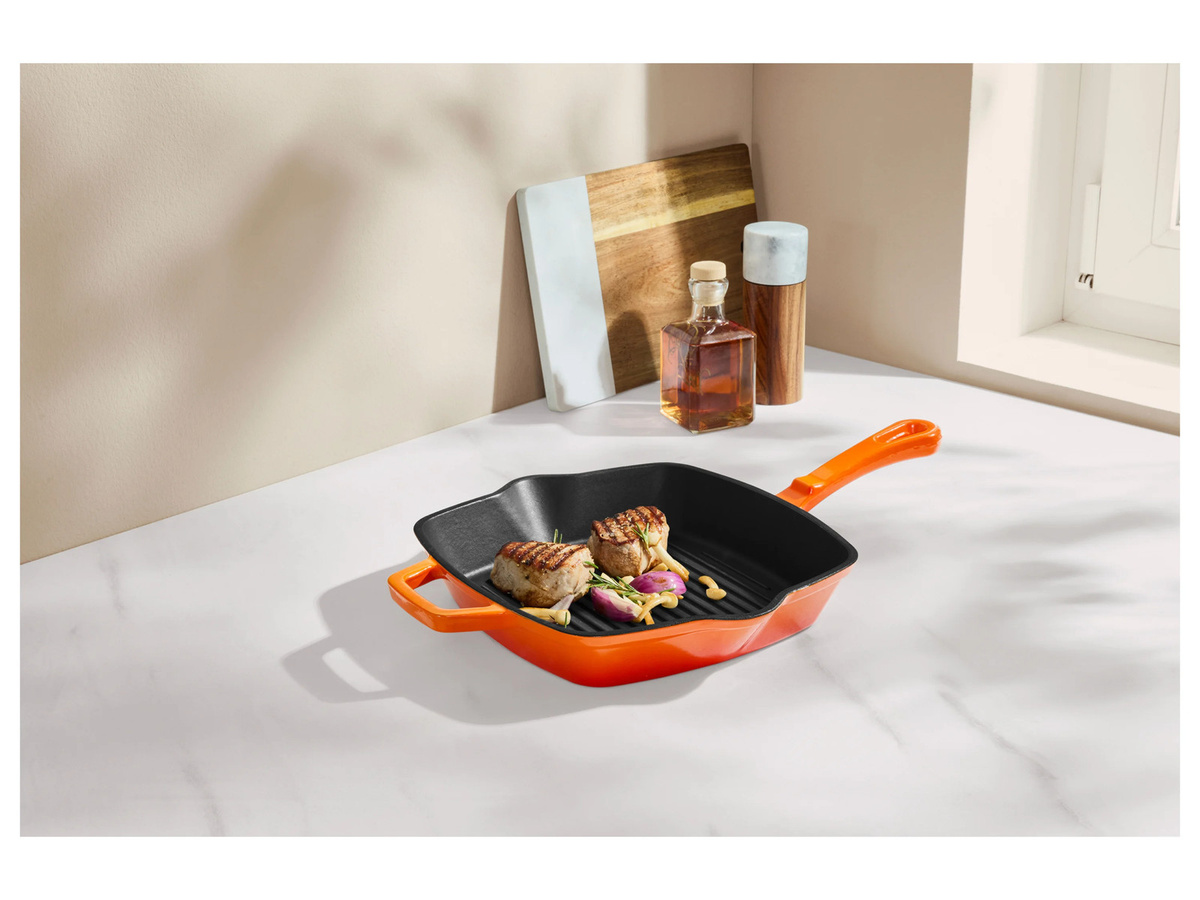 SILVERCREST Premium-Gusseisenpfanne Grillpfanne eckig aus emailliertem Gusseisen in Orange - Bild 2