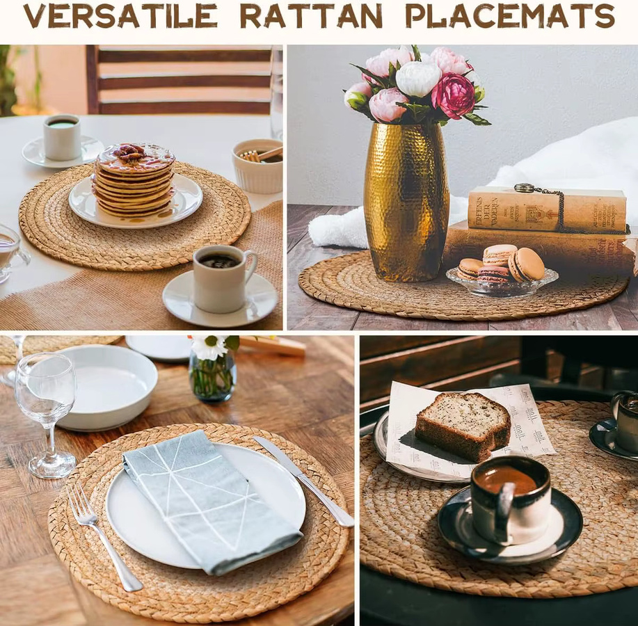 Rundes Tischset aus Rattan im Boho-Stil, 1 Stück, Farbe: Beige/Braun, Durchmesser: 30,48 cm - Bild 5