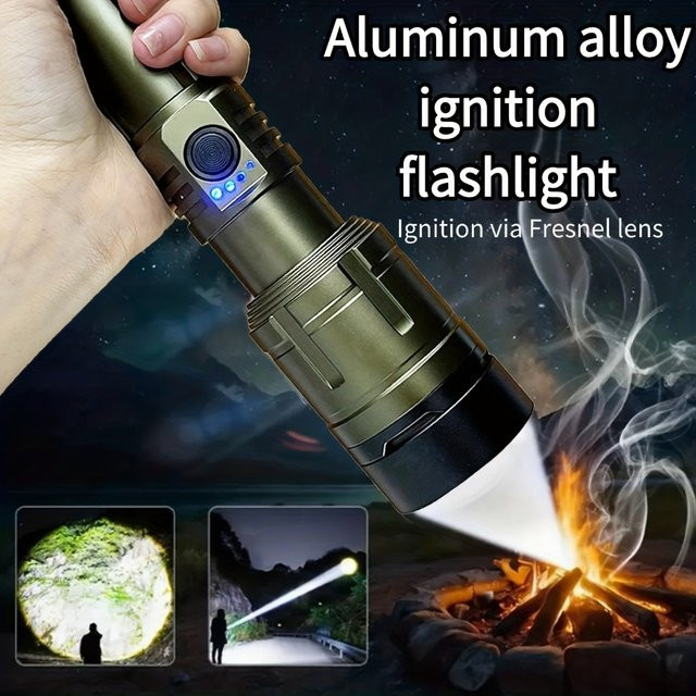 KDULIT 3-in-1 Kombination aus Taschenlampe, Feuerzeug und Powerbank mit Zoomfunktion und 5 Modi, wiederaufladbar aus Metall - Bild 1