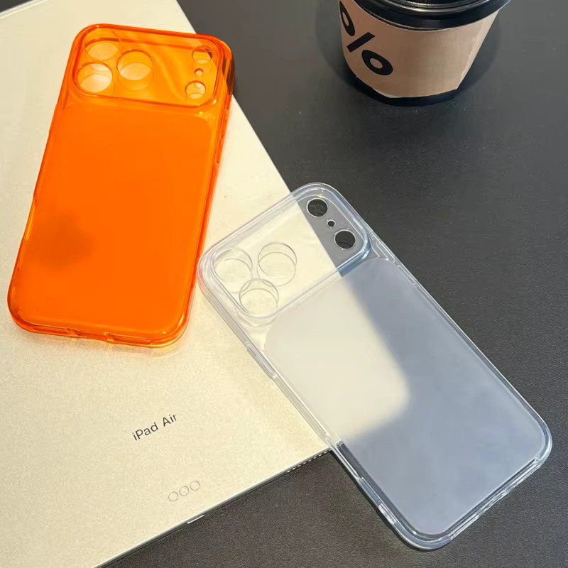 Transparente Jelly Orange Schutzhülle für iPhone 17, 16, 15, 14, 13, Pro Max aus stoßfestem TPU-Silikon mit Fensterpanzerung - Bild 1