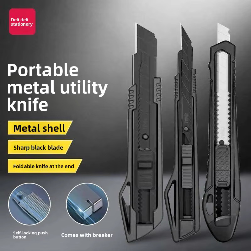 Einziehbares Universalmesser mit automatischer Verriegelung und Hochkarbon-Stahlklingen in Schwarz für 9mm Klingen - Bild 3