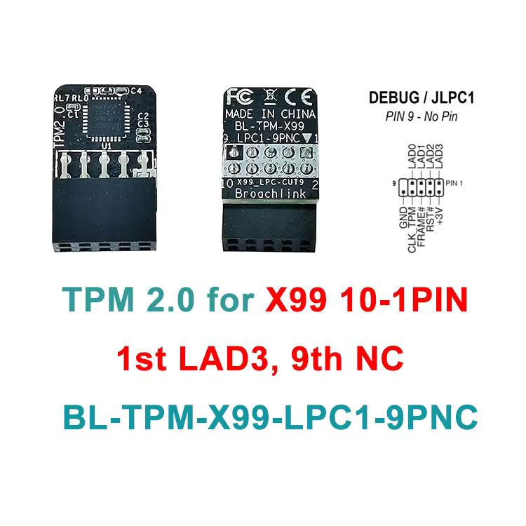 TPM 2.0 Sicherheitsmodul für X99 Hauptplatinen mit 10-Pin und 1-9-Pin LPC Anschluss in Schwarz - Bild 2