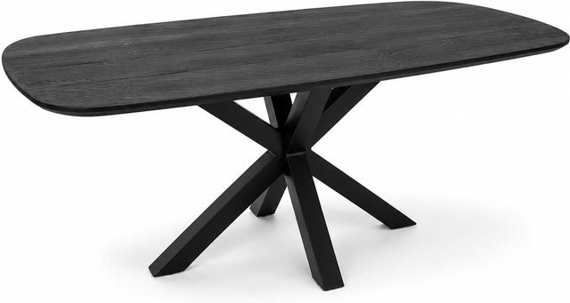 AMD Möbel Design Esstisch aus massiver Eiche in Wild Oak und Schwarz im Industrial Style mit ovaler Form und X-Frame Gestell - Bild 1