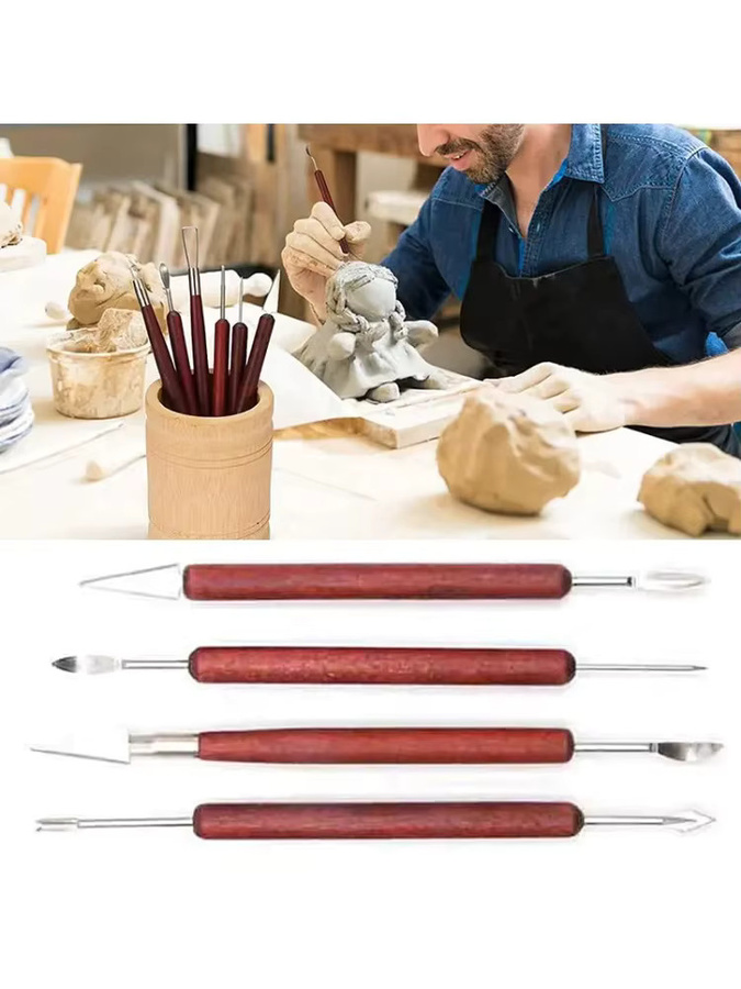 XMSJ 11-teiliges Töpferwerkzeug-Set mit Holzgriff in Braun für Keramik und Ton zum Schnitzen, Glätten und Formen - Bild 6
