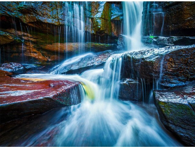Sanders & Sanders Fototapete Wasserfall in Blau und Braun, Vlies, B: 360 cm, H: 270 cm - Bild 1