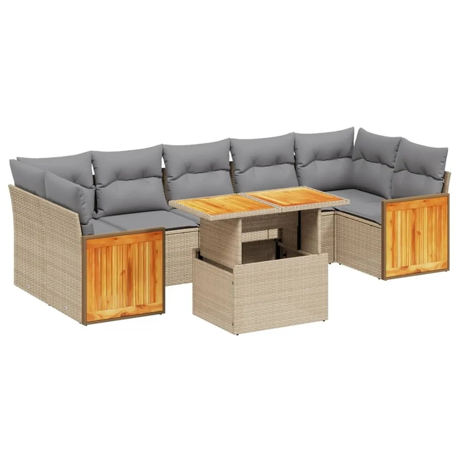 vidaXL 8-teiliges Garten-Sofagarnitur in U-Form aus Poly-Rattan mit Kissen in Beige - Bild 2