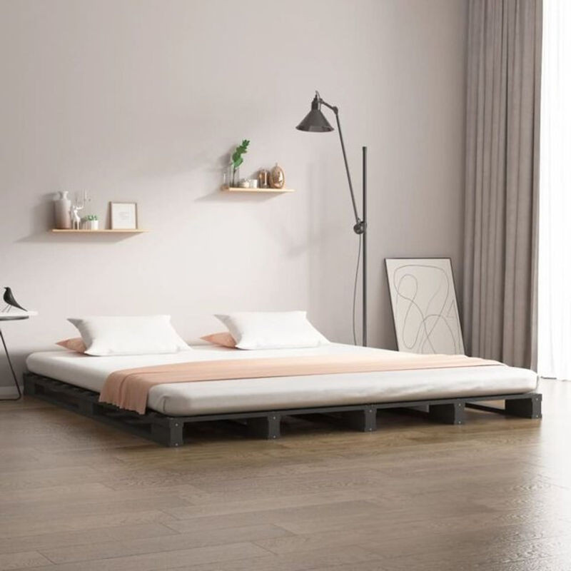 Juskys Palettenbett aus Massivholz Kiefer in Grau, B/T/H: 120 x 190 cm - Bild 1