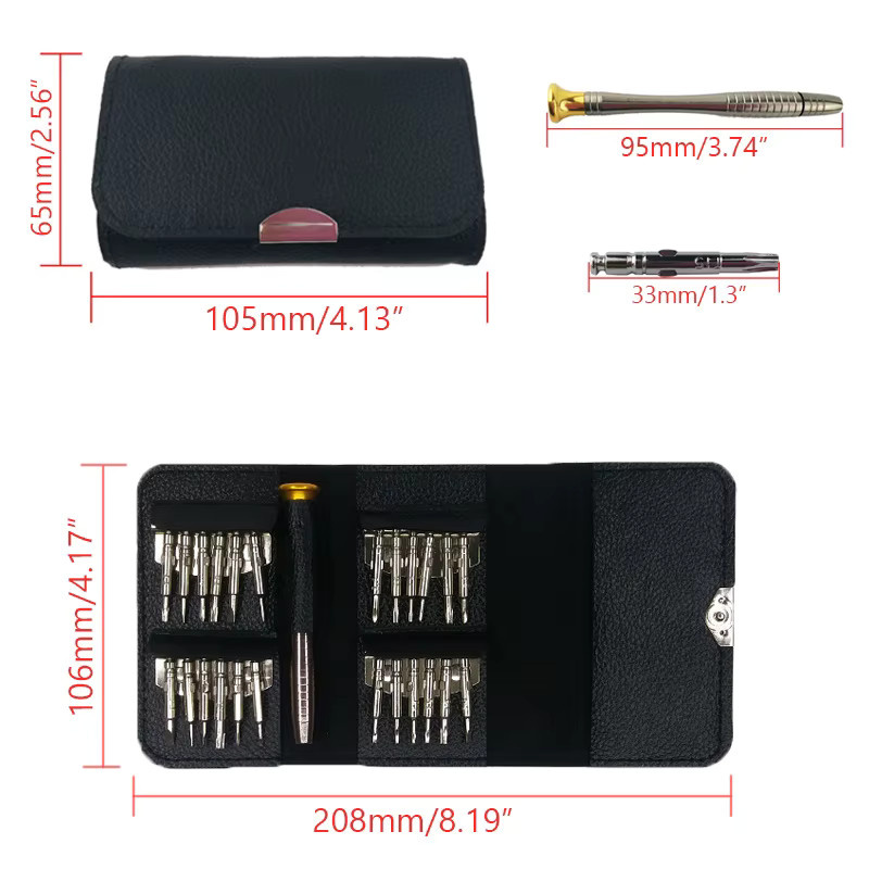 louCnloin 25-in-1 Präzisions-Schraubendreher Set in Schwarz für die Reparatur von Mobiltelefonen und Uhren - Bild 2