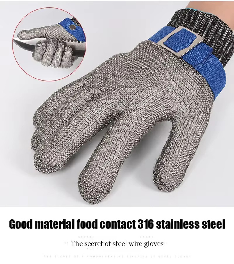Schnittfester Edelstahlhandschuh aus Metallgeflecht in Silber, Größe XL, HPPE-Arbeitsschutzhandschuh Stufe 5 für Metzger und Küche - Bild 2