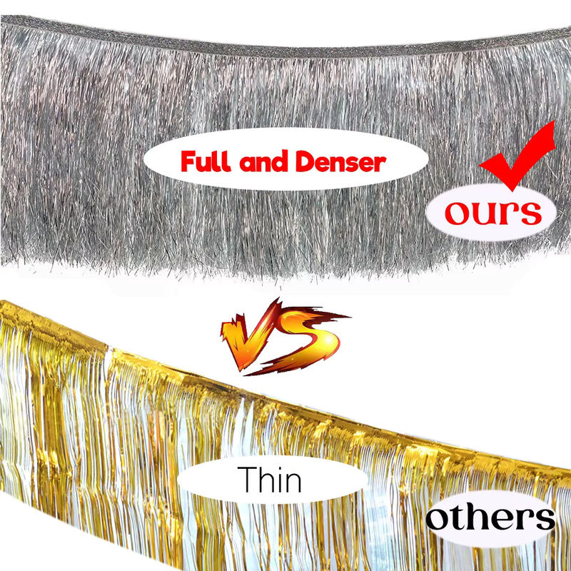 Parehope Premium Fransen-Quasten-Banner in Silber aus Kunststoff für Wand- und Deckendekoration bei Hochzeit, Geburtstag oder Weihnachten, Länge: 150 cm - Bild 2