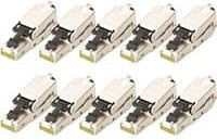 DIGITUS CAT.6a Feldstecker STP mit Staubkappe und Knickschutz, Ethernet LAN Stecker, Weiß/Silber, 10 Stück - Bild 1