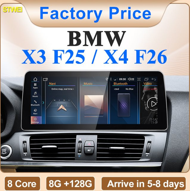 STWEI Android Multimedia System für BMW X3 F25 X4 F26 CIC NBT mit 12,3 Zoll Display, Wireless CarPlay und GPS, Schwarz - Bild 1