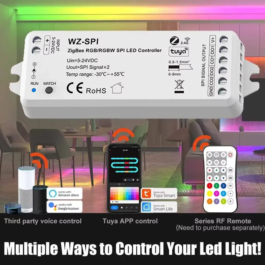Tuya Zigbee + RF SPI LED Controller WZ-SPI mit Fernbedienung für RGB/RGBW LED Streifen und Pixel Module, DC5V-24V, Marke YSRSAI - Bild 2