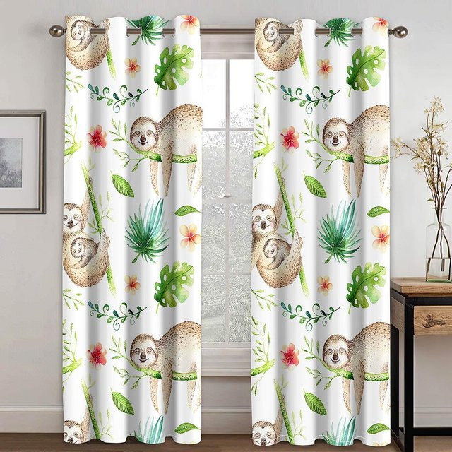 A Family Of Home Textiles 3D-Vorhang Set mit Regenbogen-Motiv und Koala-Design, halbtransparent, Weiß/Mehrfarbig, 2 Paneele, Breite: 100 cm, Höhe: 130 cm - Bild 1
