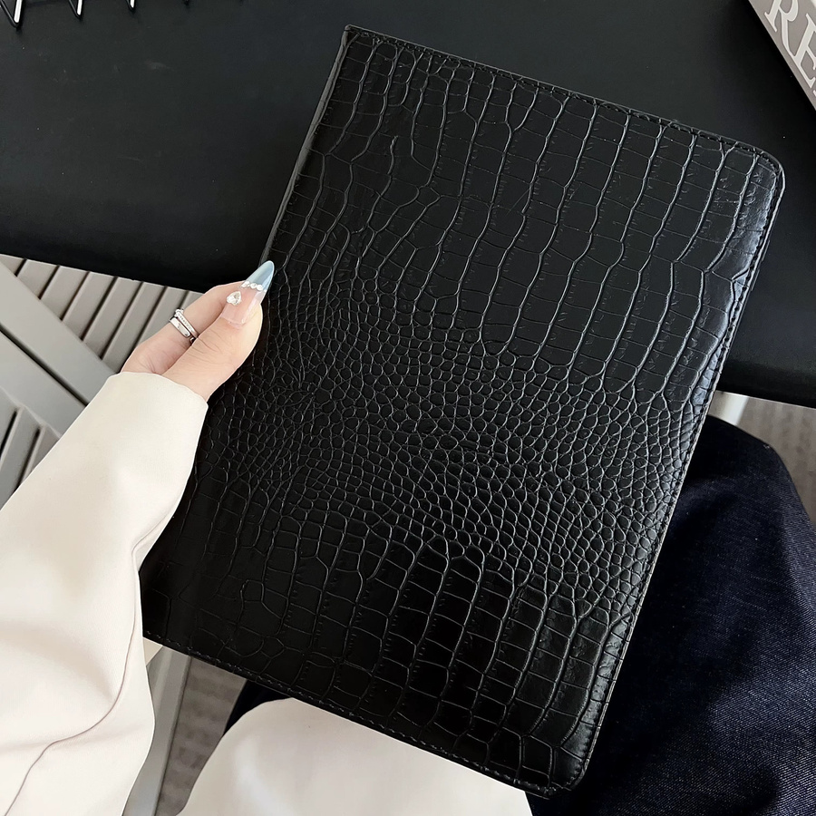 Apple iPad Hülle aus Mikrofaserleder mit Krokodilmuster in Schwarz für iPad Pro, Air und Mini - Bild 2
