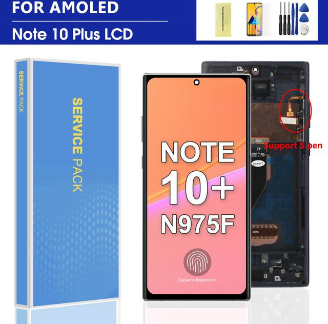 Samsung Note 10+ N975F AMOLED-Bildschirmersatz mit Rahmen und S Pen Unterstützung für Fingerabdrucksensor in Schwarz oder Silber - Bild 1