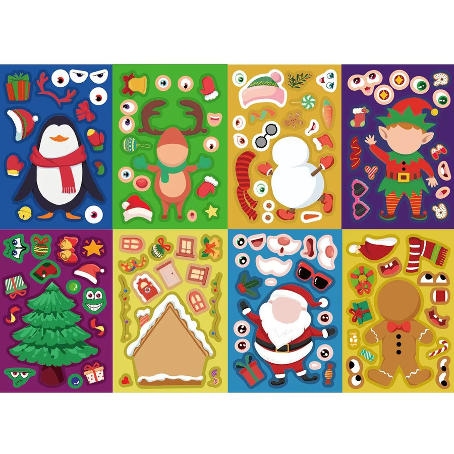 8 Stück Weihnachts-Cartoon-Puzzle-Aufkleber von BulingBulingStickers Store in Multicolour zur Dekoration von Tagebuch, Telefonhülle und Notizbuch für Kinder - Bild 2