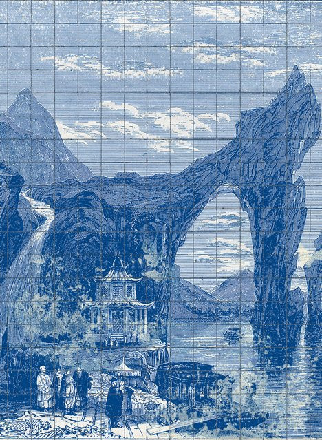 Coordonne Tapete Illustration Tiles in Indigo Blau - Bild 1