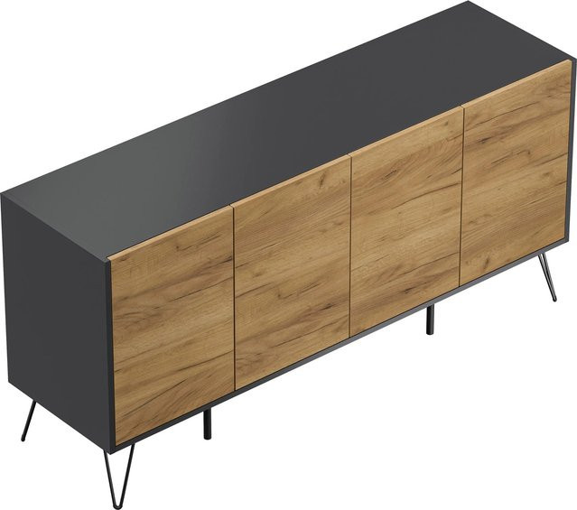 Posseik Sideboard Industrial H Stehend mit 4 Türen in Grafit und Eiche, Breite: 155 cm - Bild 1