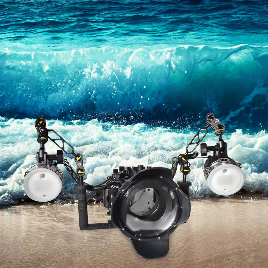 Seafrogs Unterwasserkamera Tauchgehäuse aus Aluminiumlegierung mit Blitz-Tablett und Dome Port für Sony A7SIII, Schwarz - Bild 3