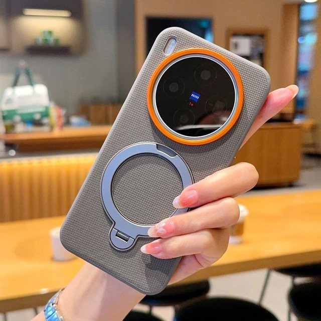 Magnetische Schutzhülle für Vivo X300 und Vivo X300 Pro mit drehbarem Metall-Fingerring-Ständer aus TPU und PC in Schwarz, Weiß oder Grau - Bild 1