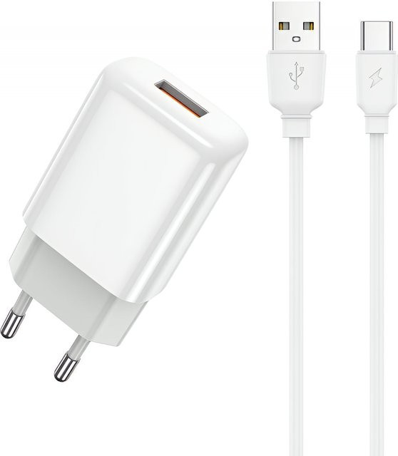 Prestico F9S Netzladegerät mit USB-C Kabel, 12W, 2.4A, 1 x USB-A, Weiß - Bild 1